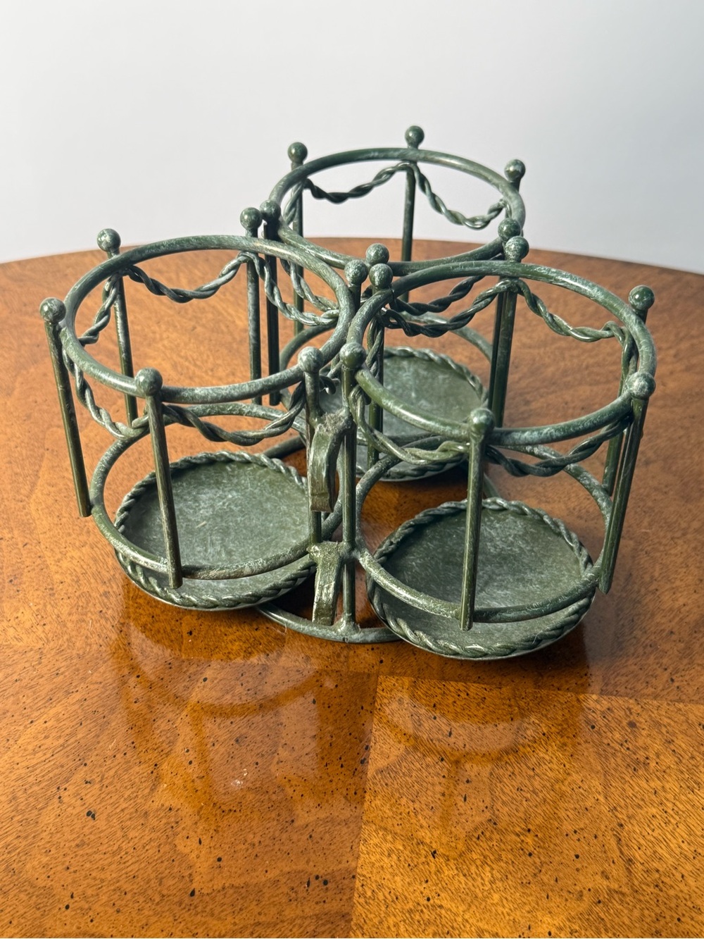 Antique-Style Metal Candle Holder in Verdigris Green